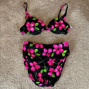Catalina Black and Pink Floral Bikini
